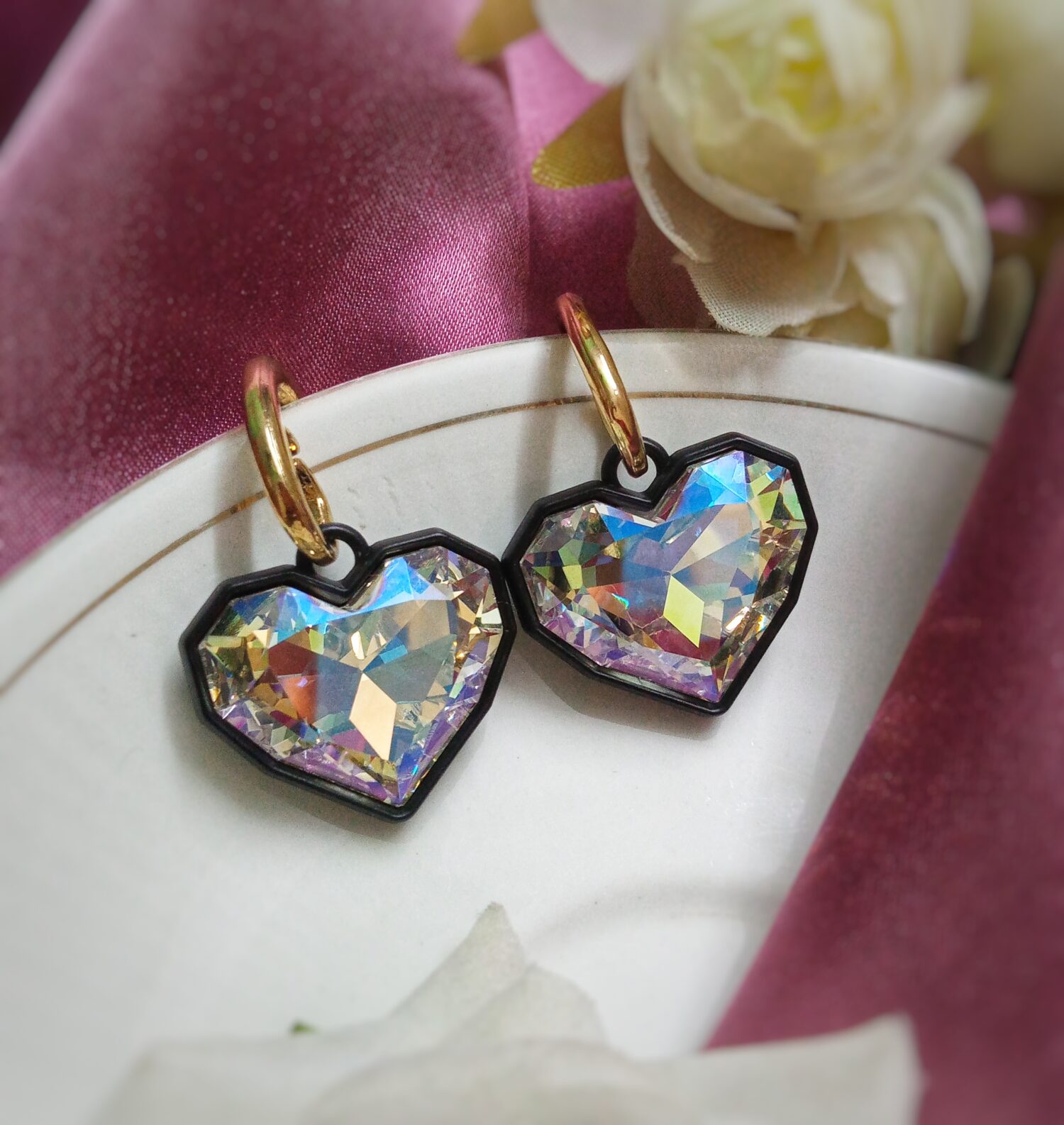 Luna Heart Drop Earrings (Black) - Image 2