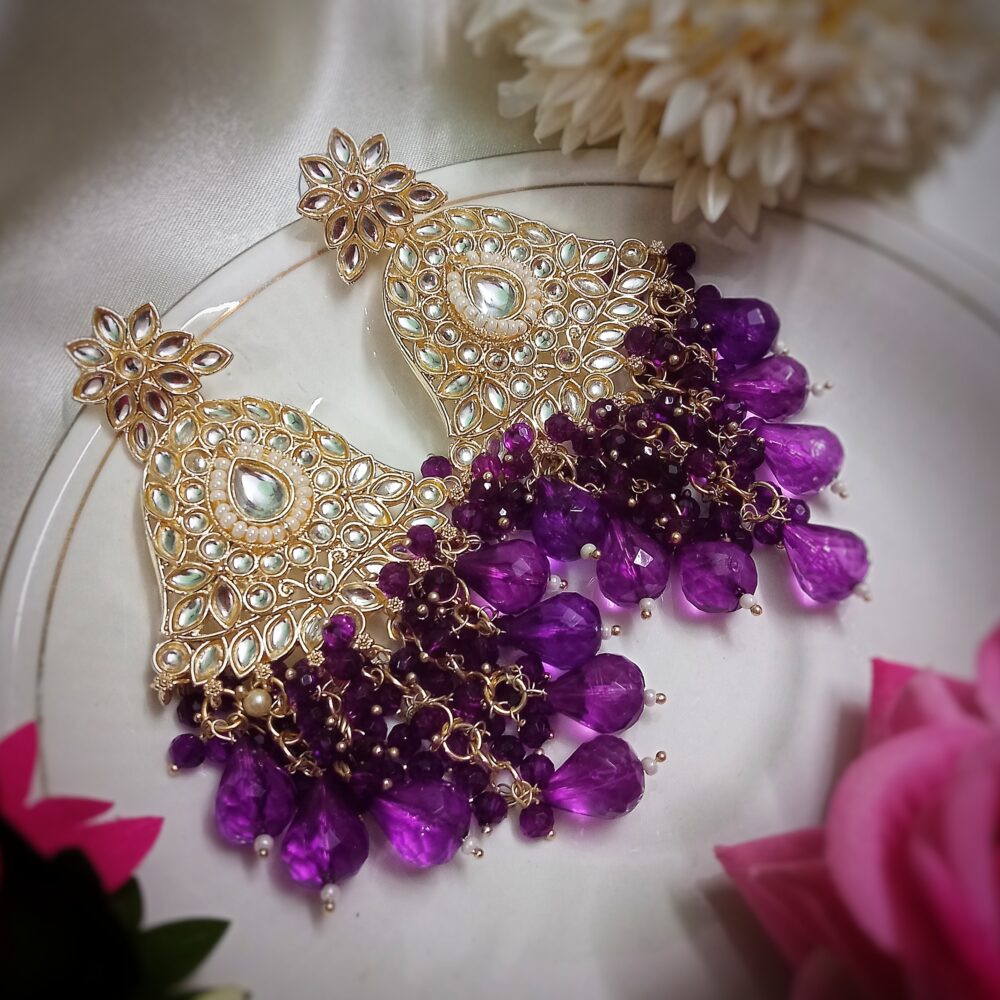 Kyra Kundan Earrings (Purple)