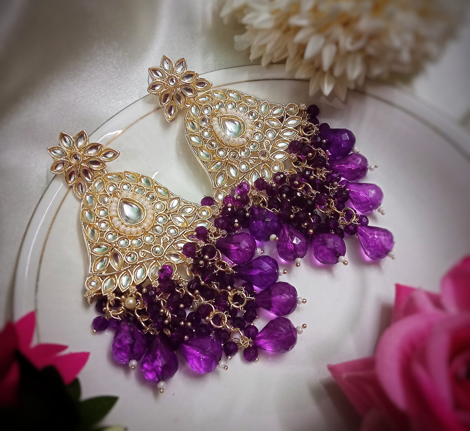 Kyra Kundan Earrings (Purple)