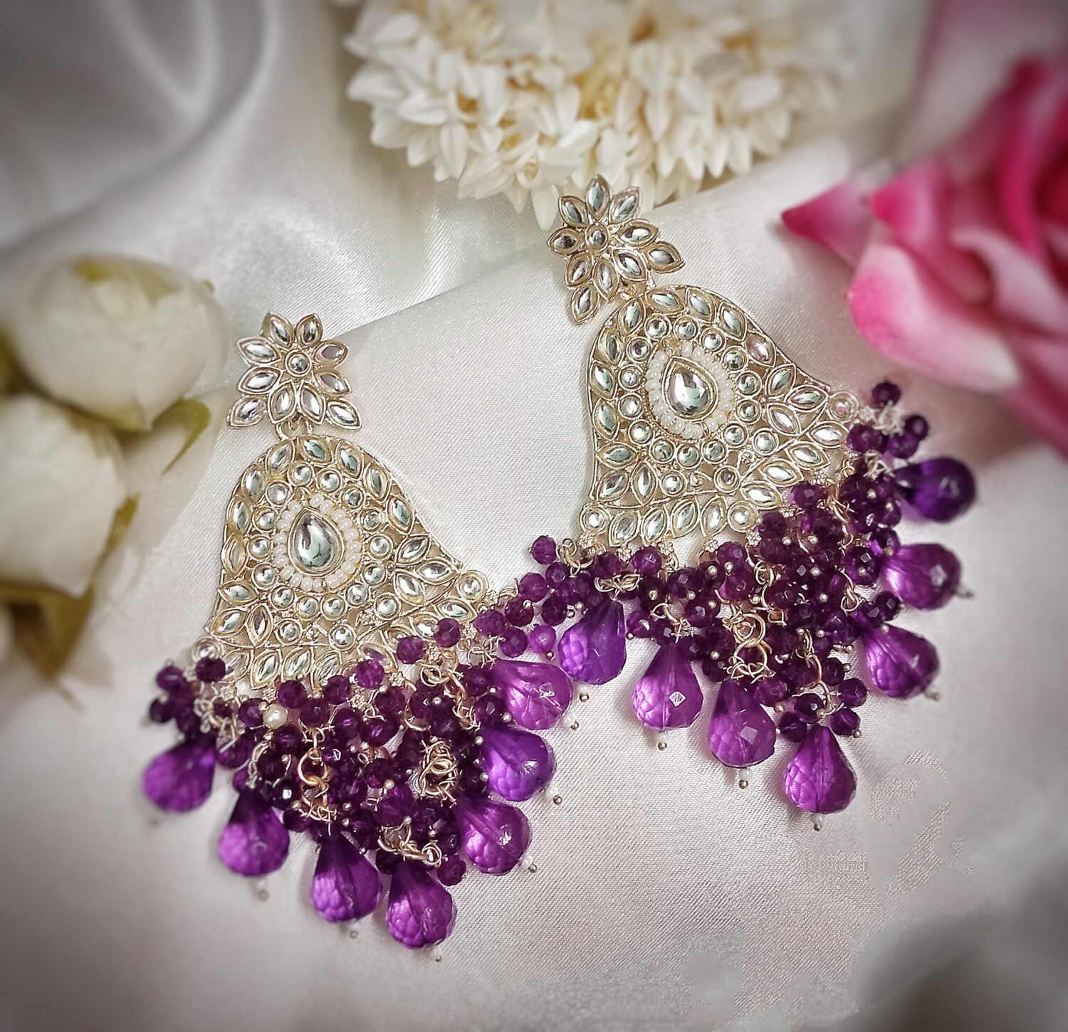 Kyra Kundan Earrings (Purple) - Image 2