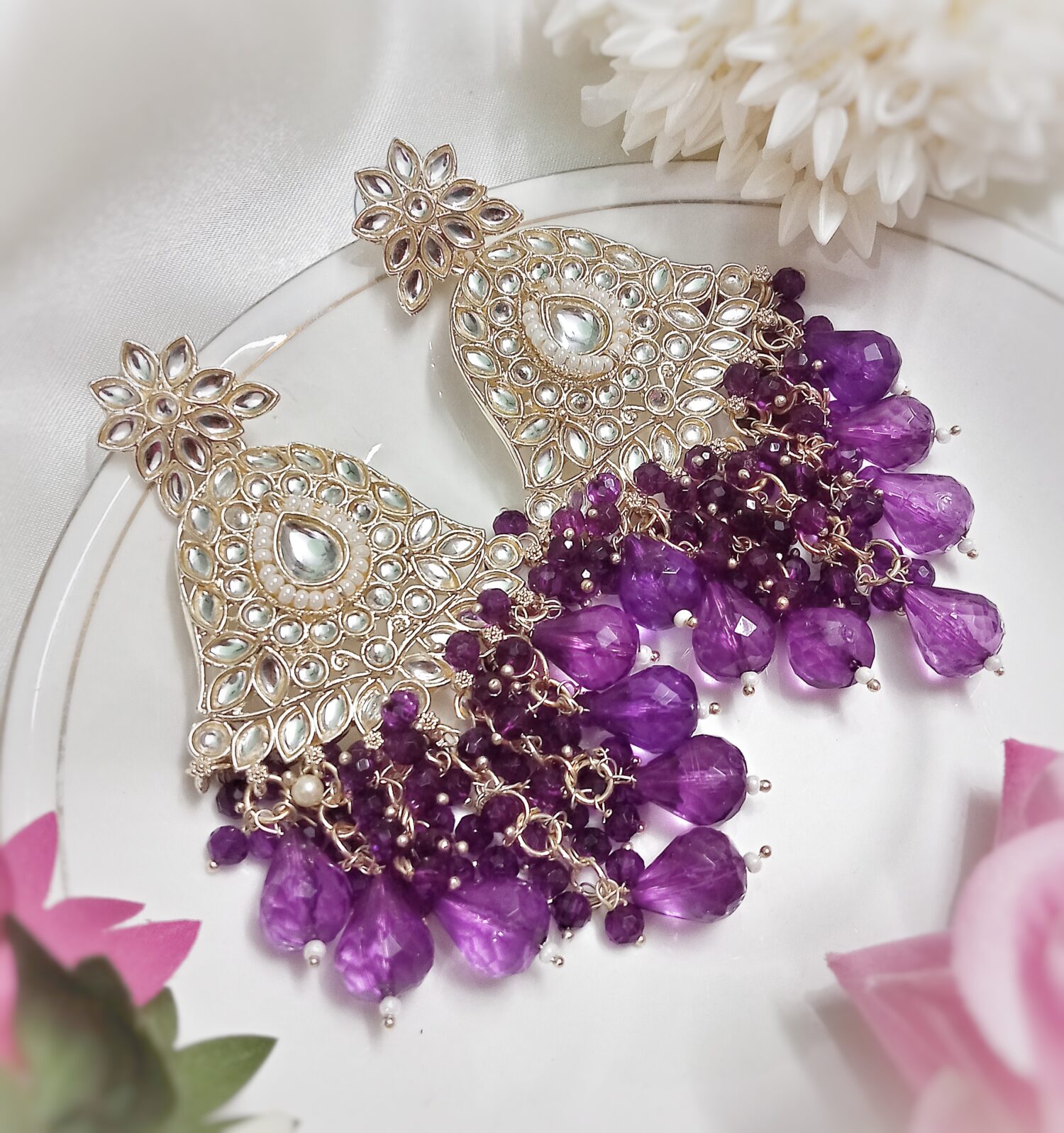 Kyra Kundan Earrings (Purple) - Image 3