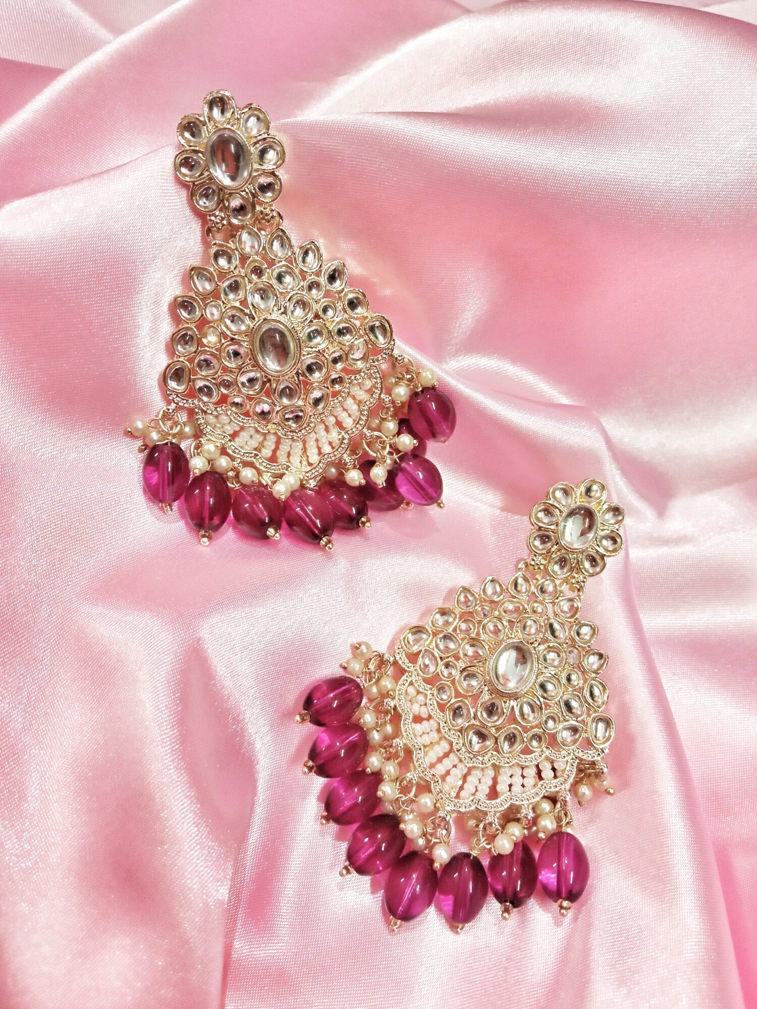 Nazrana Earrings (Ruby Pink) - Image 2