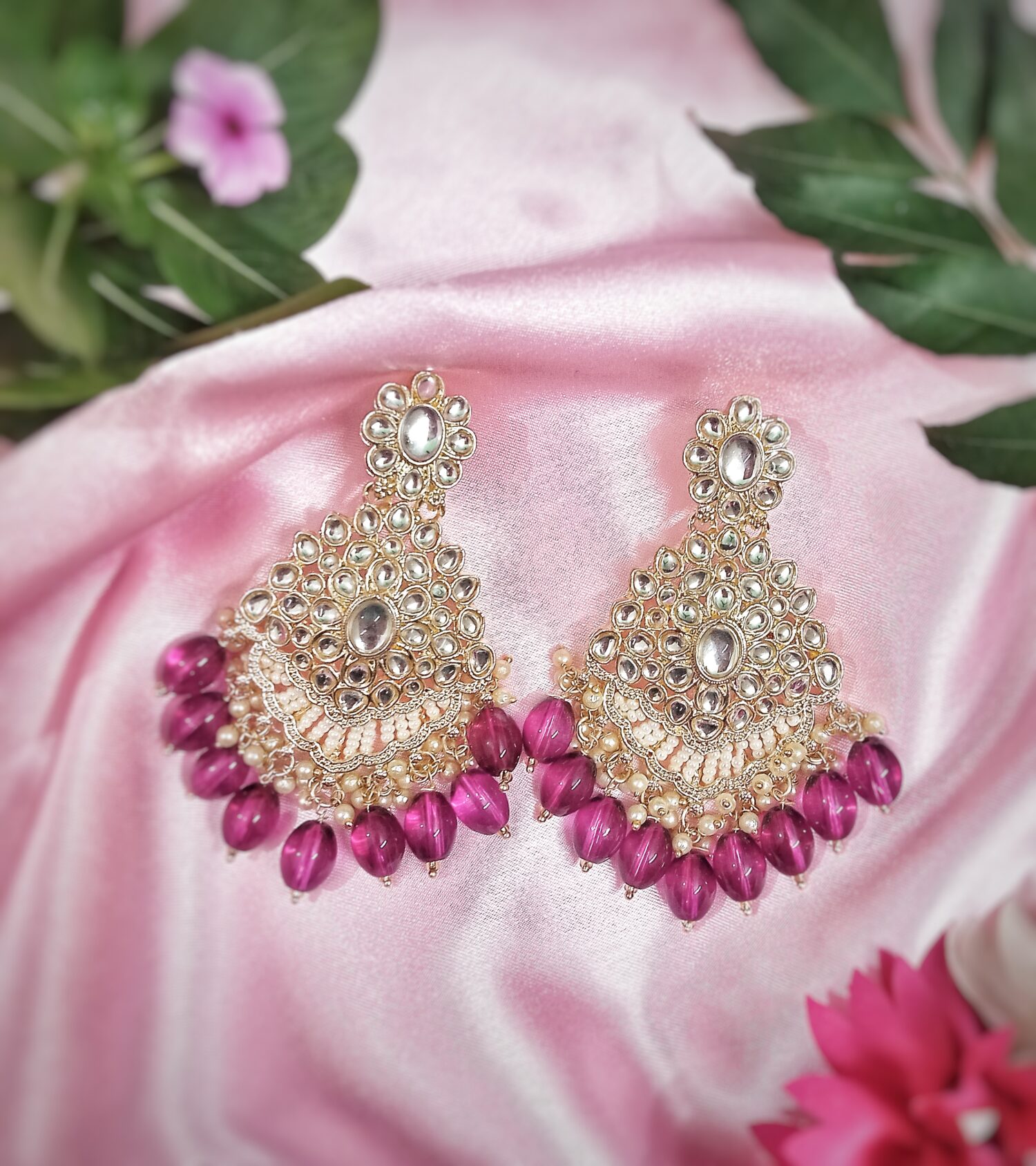 Nazrana Earrings (Ruby Pink) - Image 3