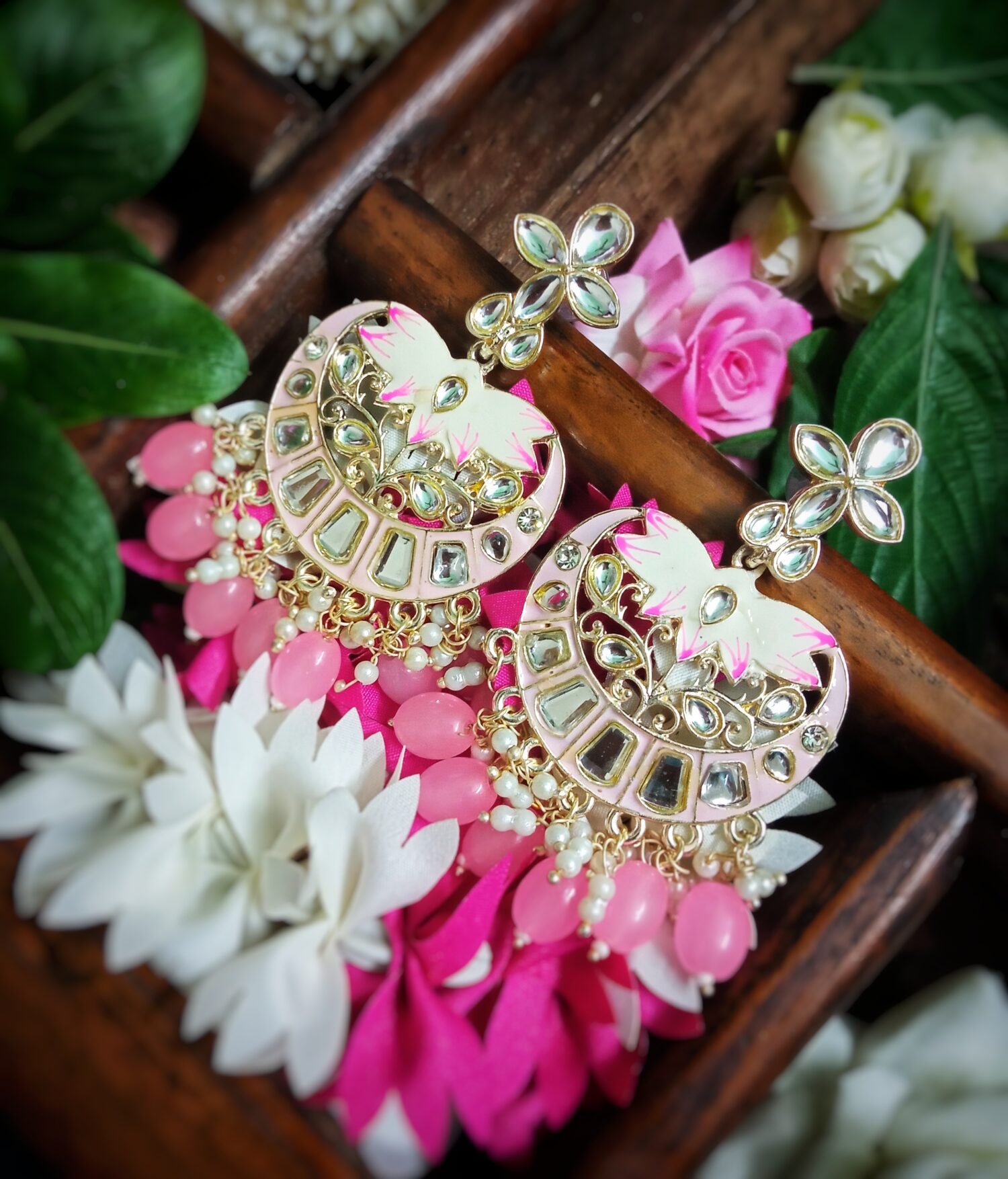 Asma Chandbali Earrings (Pink)