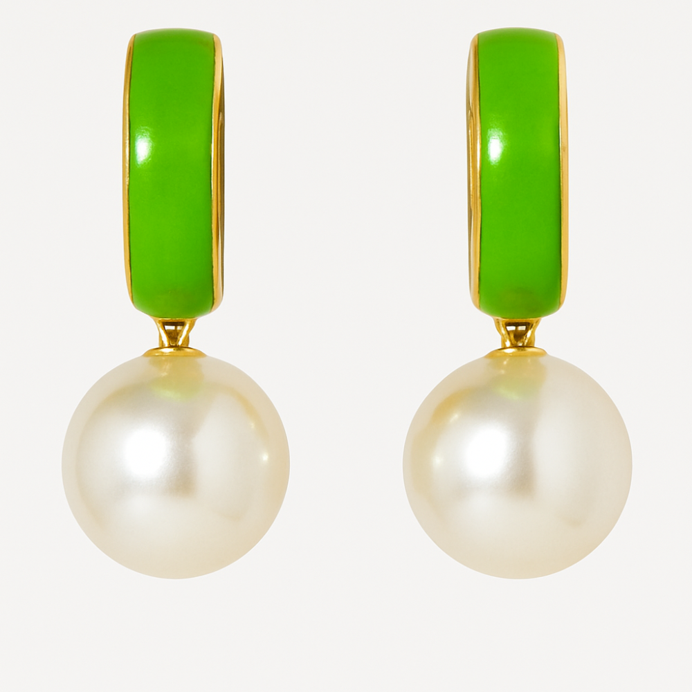Aria Drop Pearl Earrings (Green)