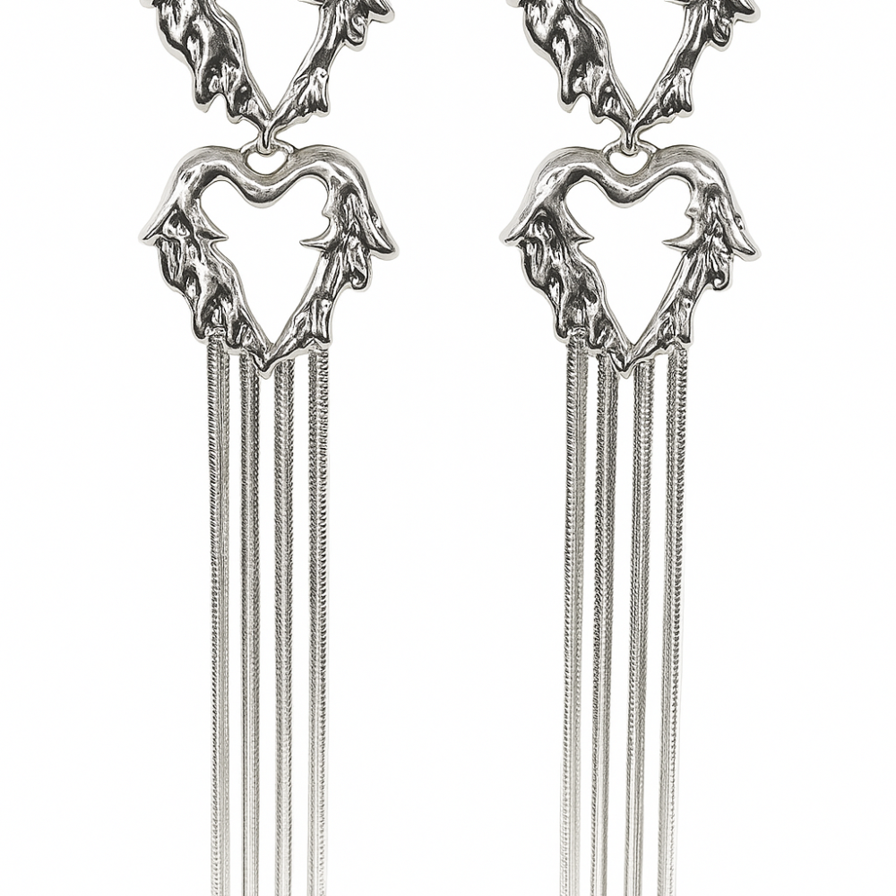 Molten Heart Tassel Earrings