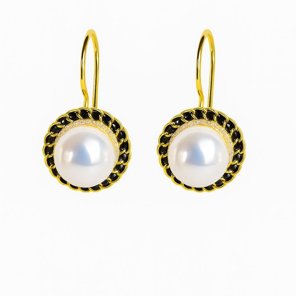 Zora Pearl Stud Earrings (Black)