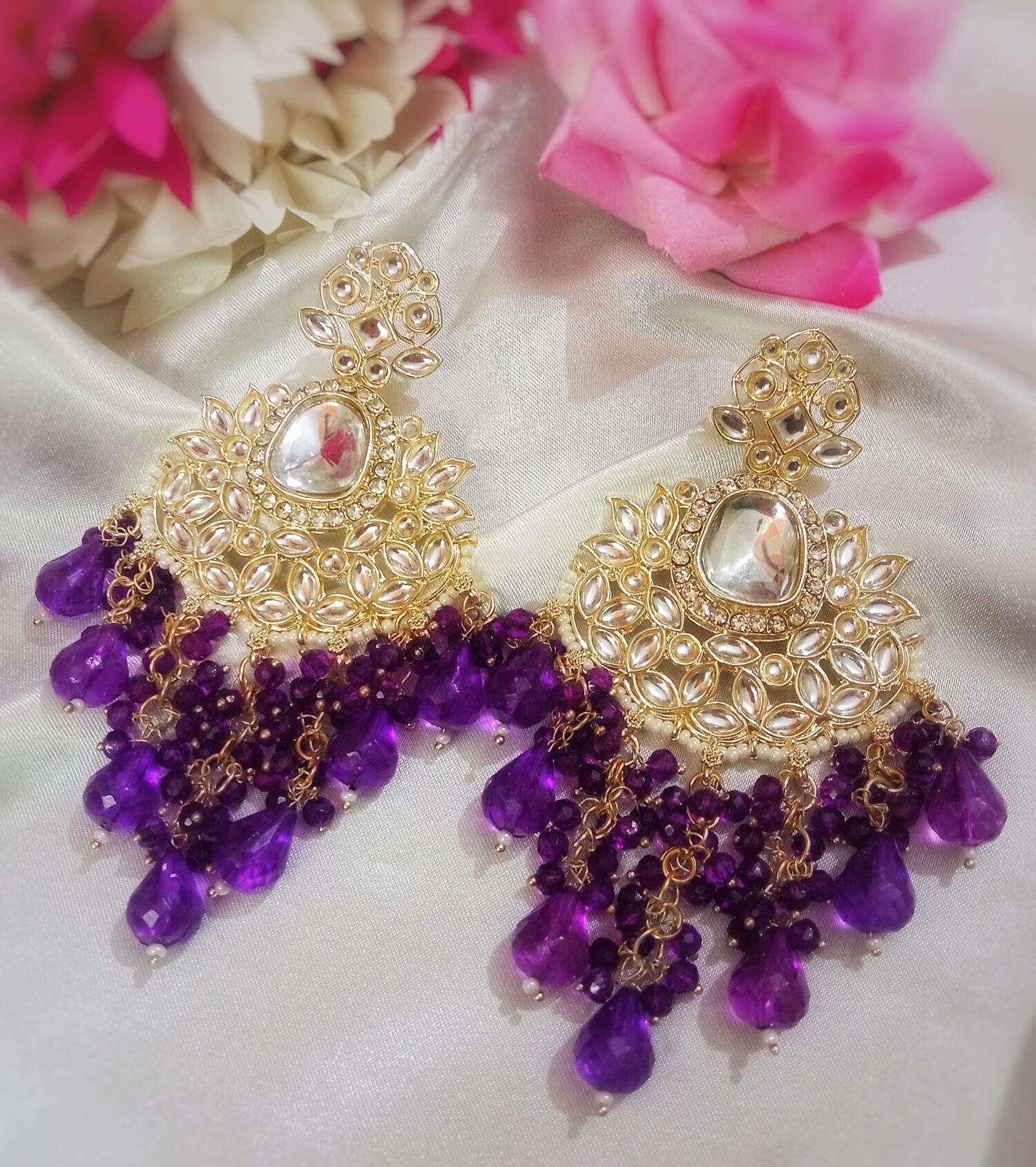 Inaya Kundan Earrings (Purple)
