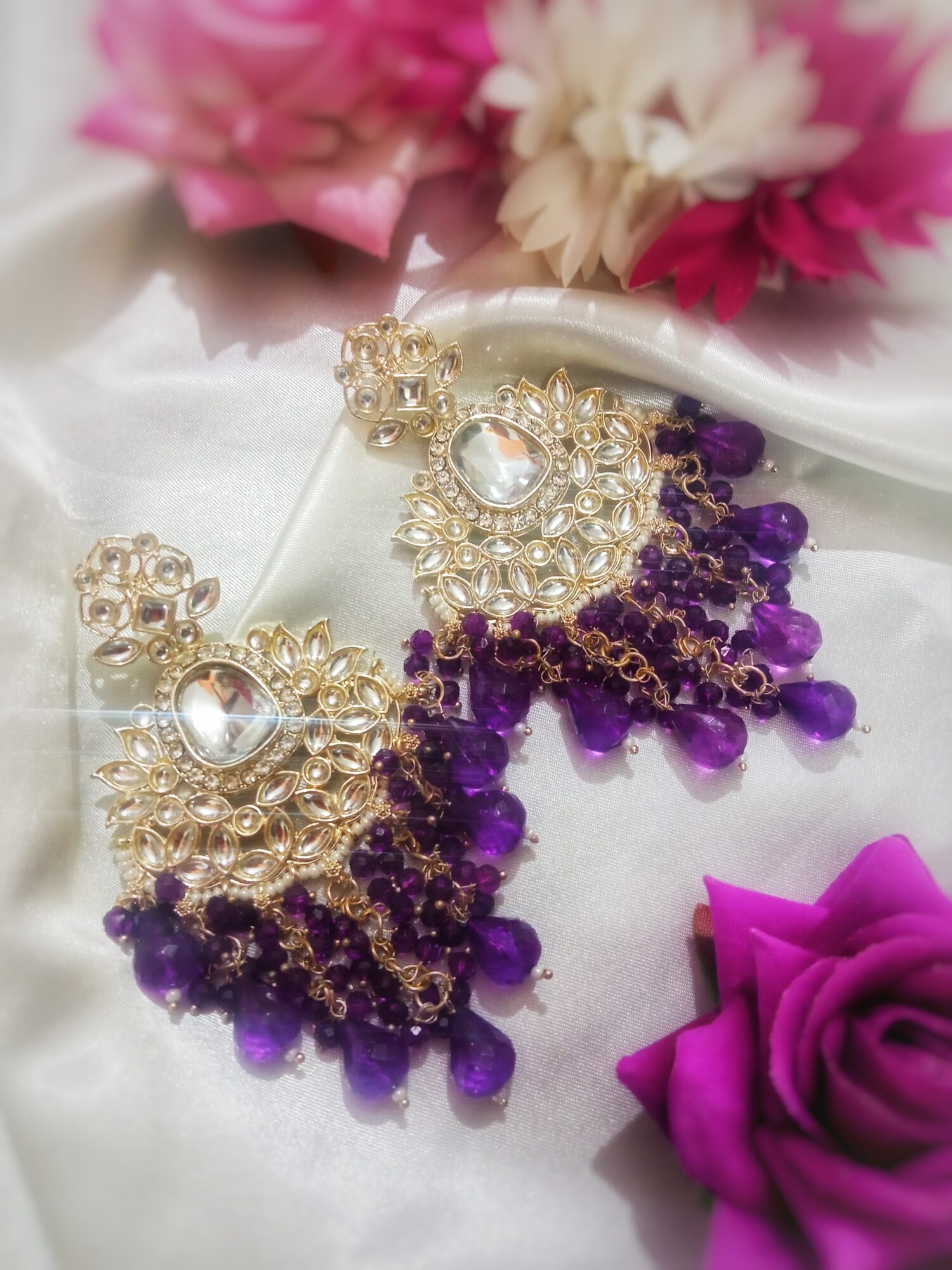 Inaya Kundan Earrings (Purple) - Image 2