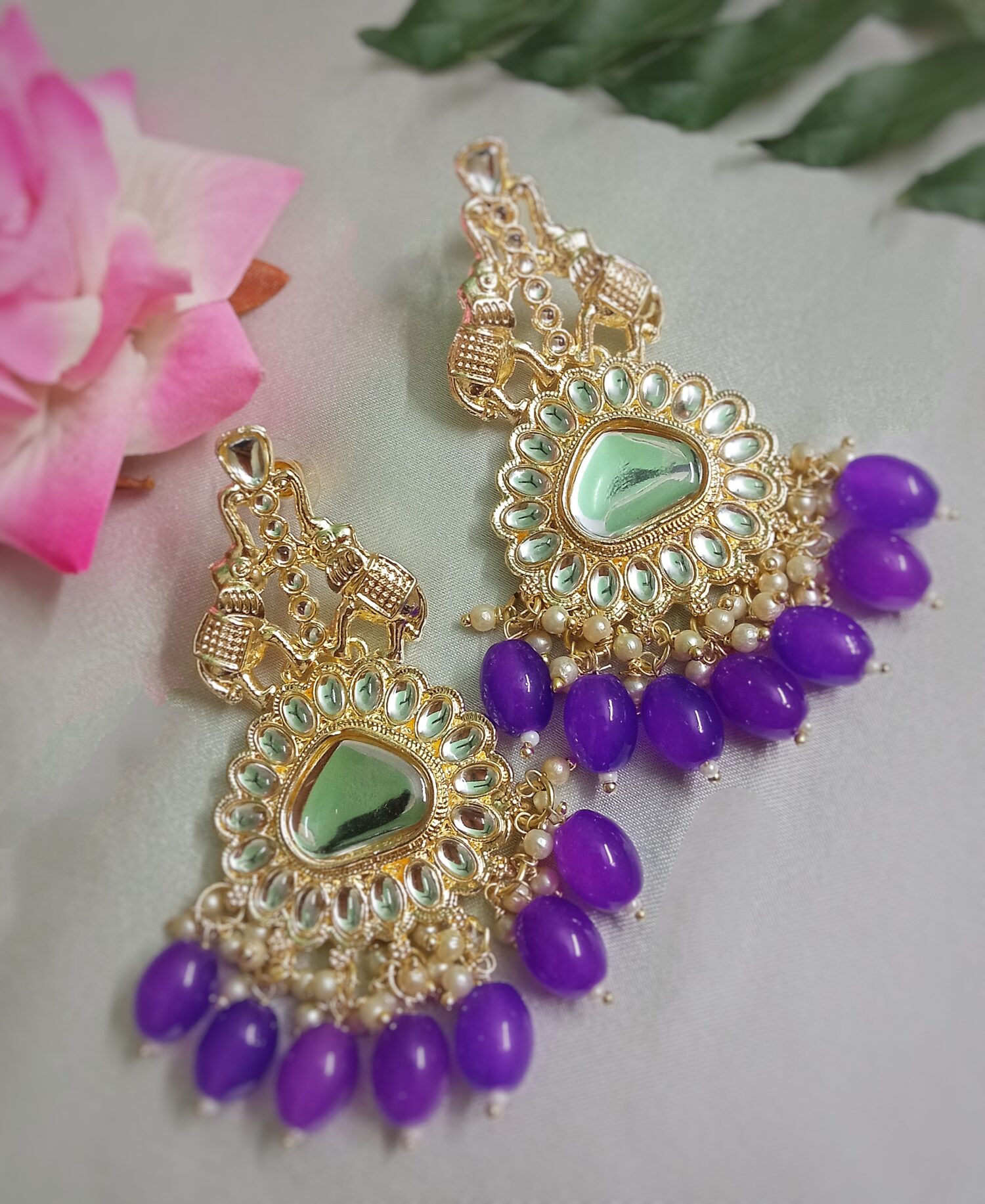 Myra Kundan Earrings (Purple) - Image 2