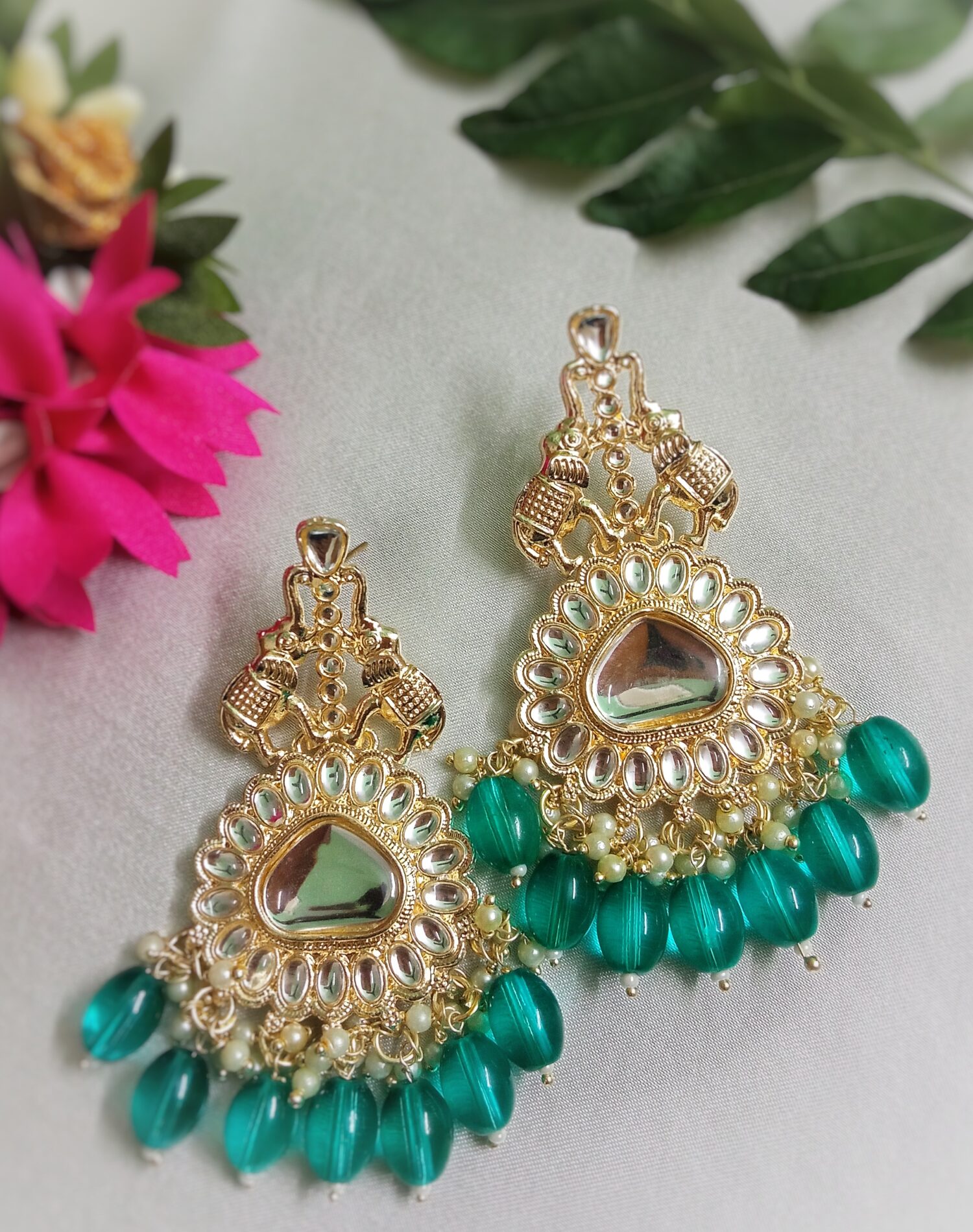 Myra Kundan Earrings (Turquise) - Image 3