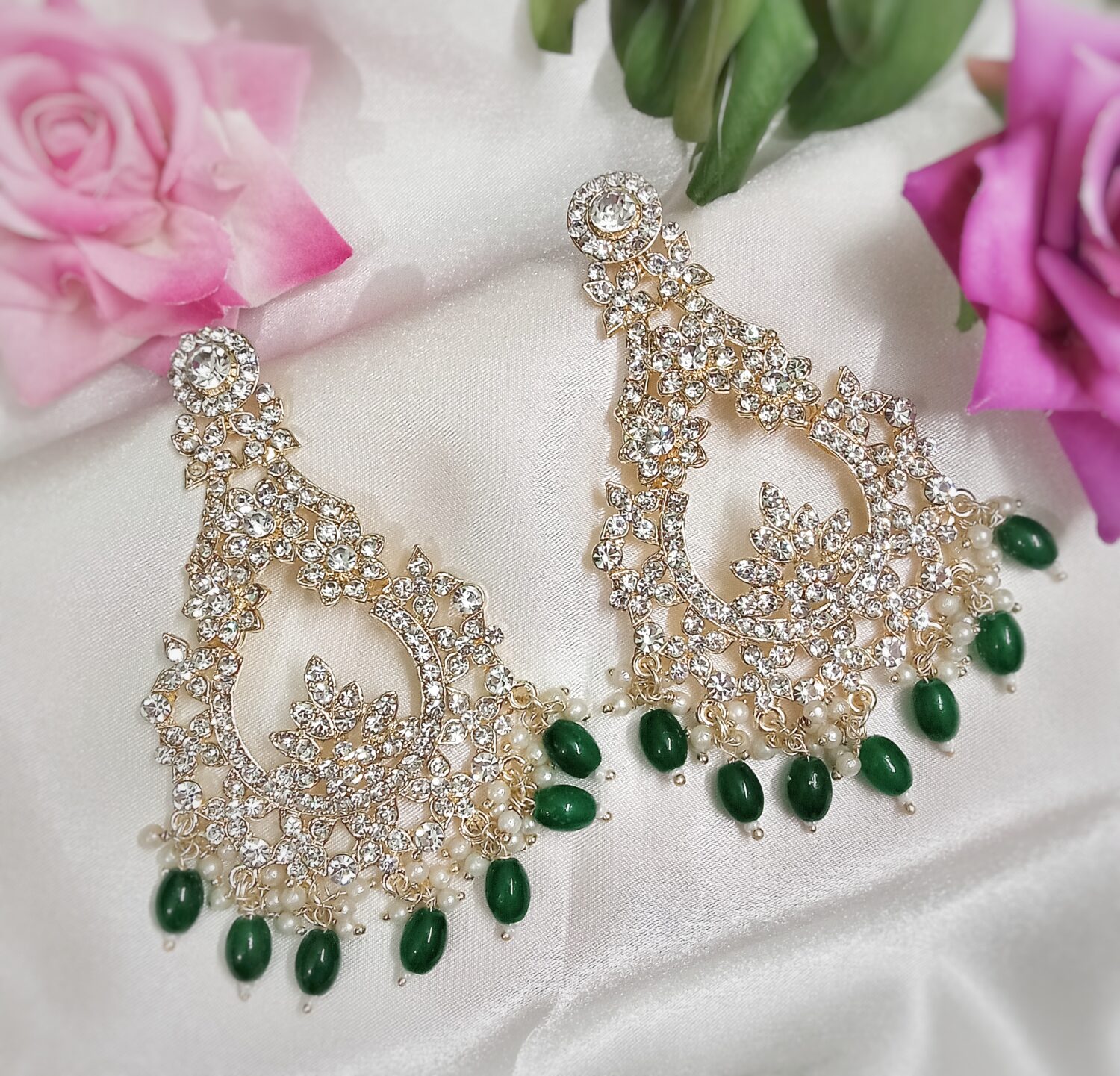 Myza Chandbali Earrings (Emerald Green)