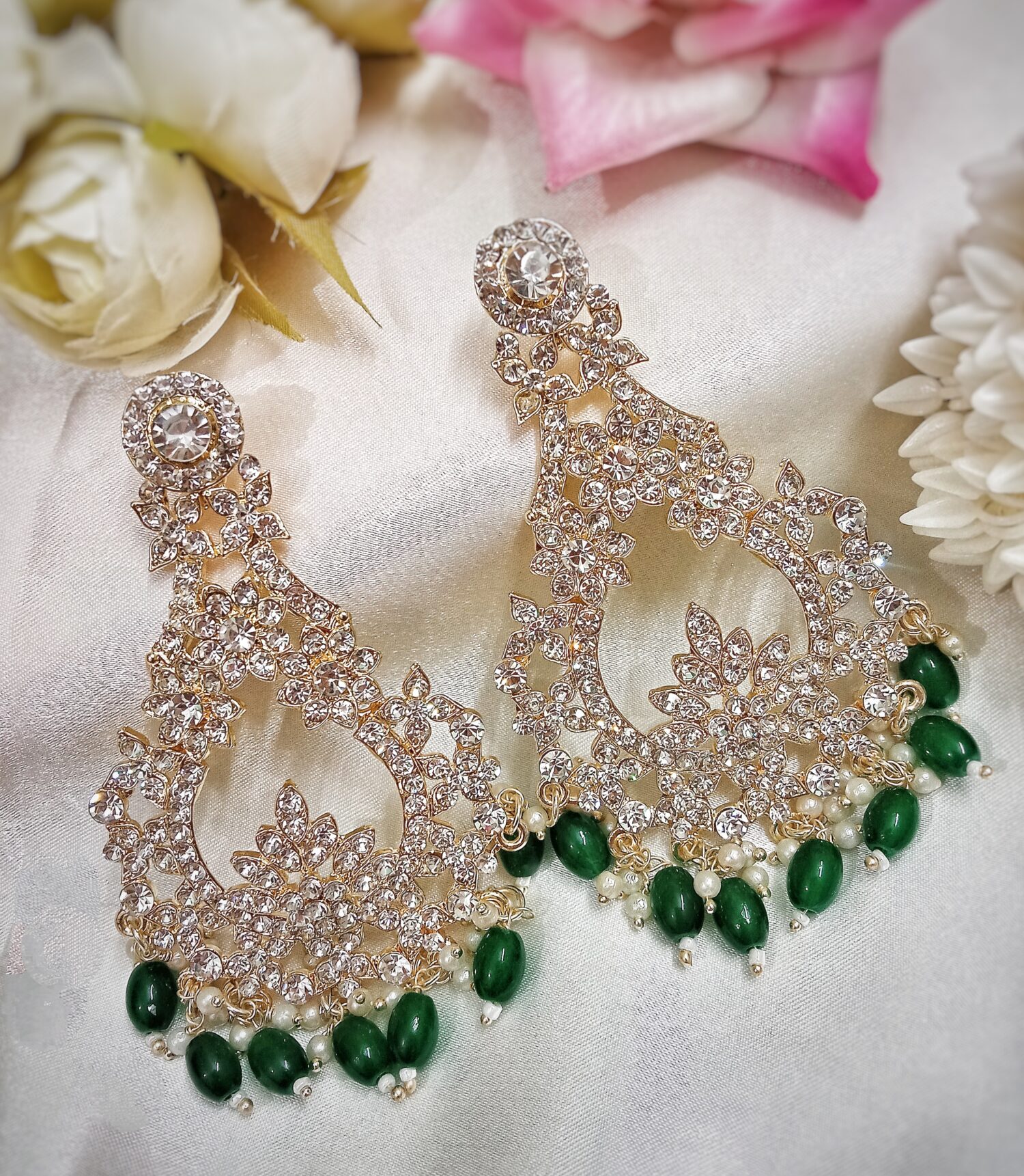 Myza Chandbali Earrings (Emerald Green) - Image 2