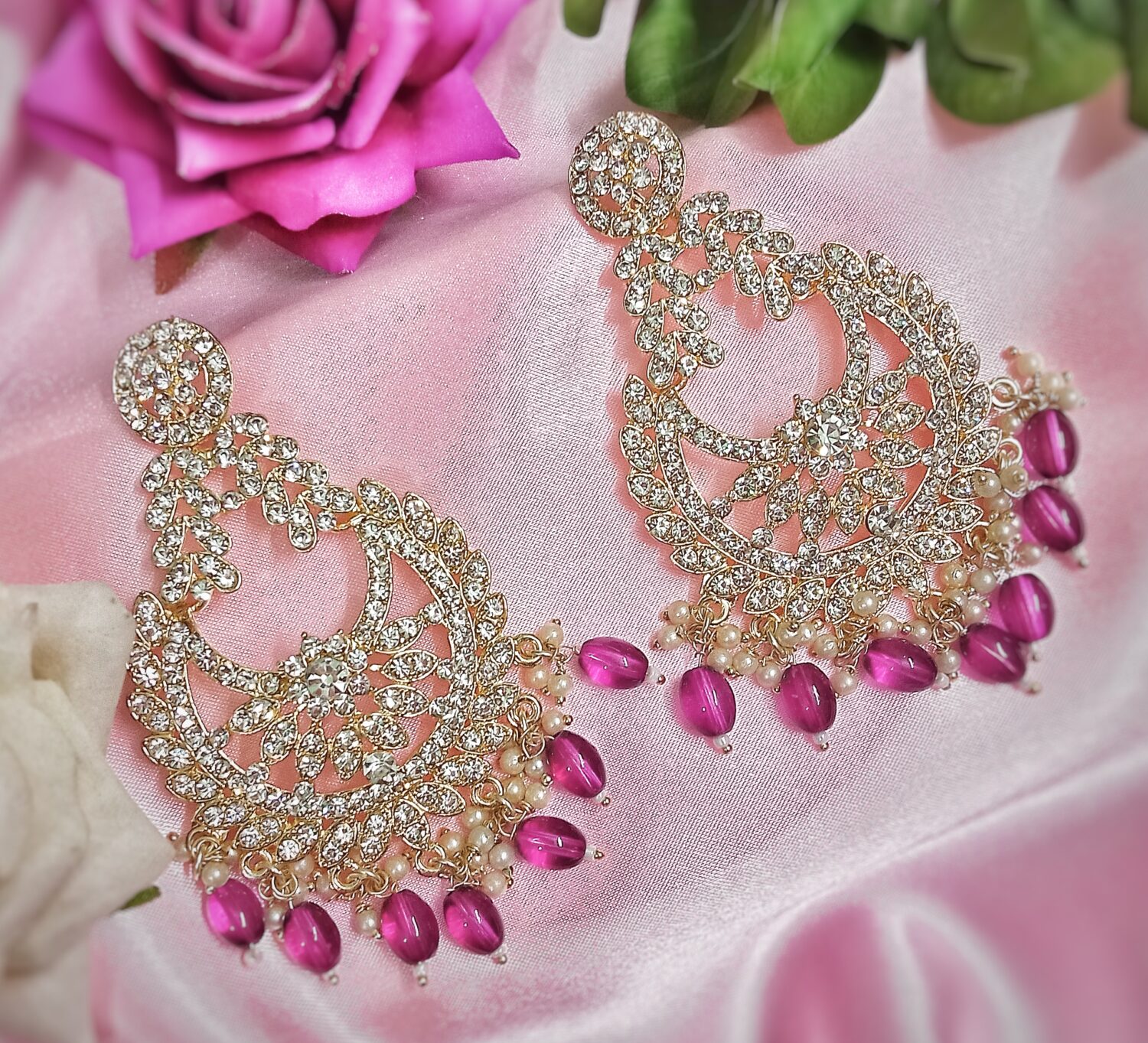 Myza Chandbali Earrings (Ruby Pink) - Image 2