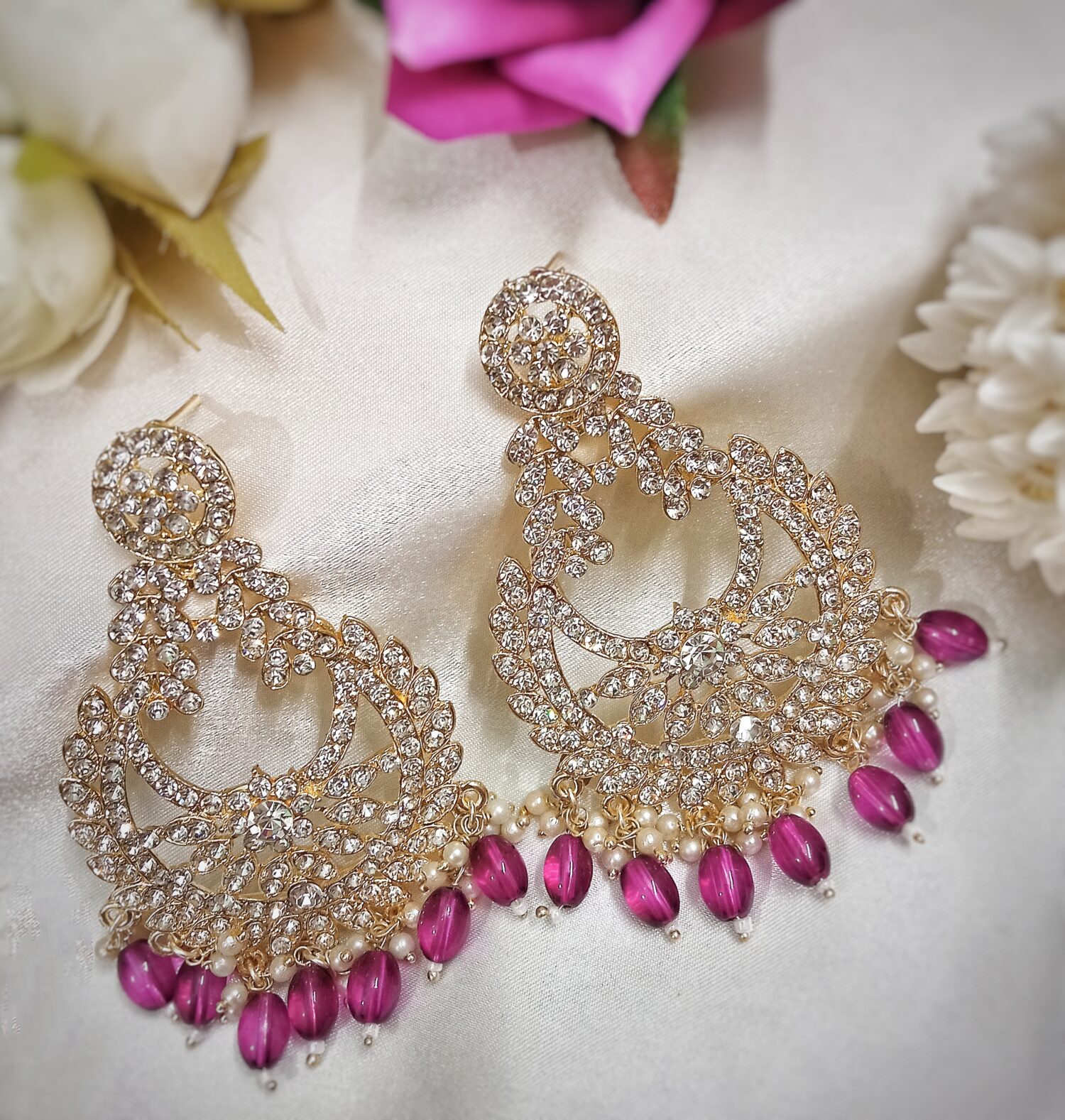 Myza Chandbali Earrings (Ruby Pink)