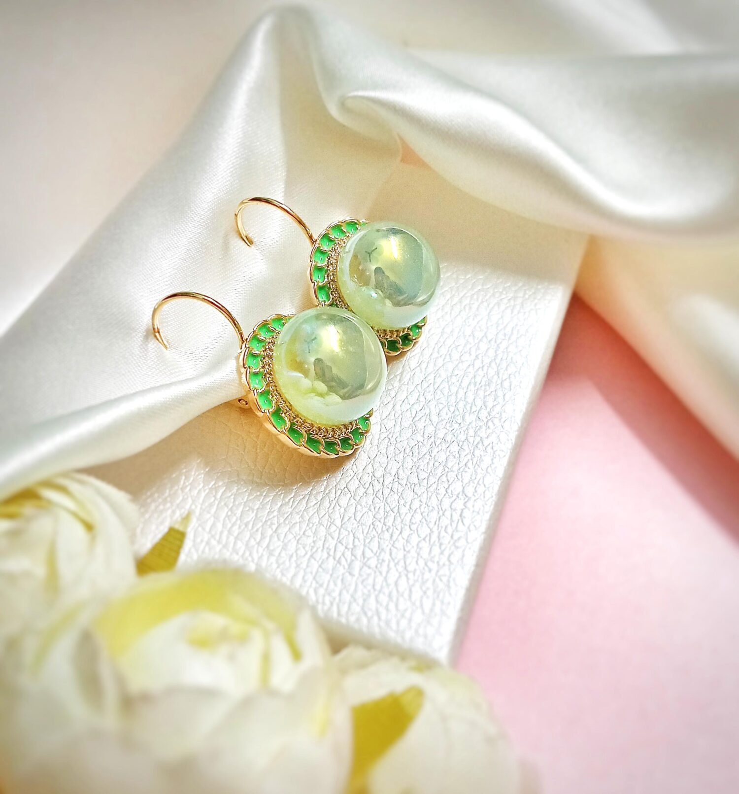 Zora Pearl Stud Earrings (Green) - Image 3