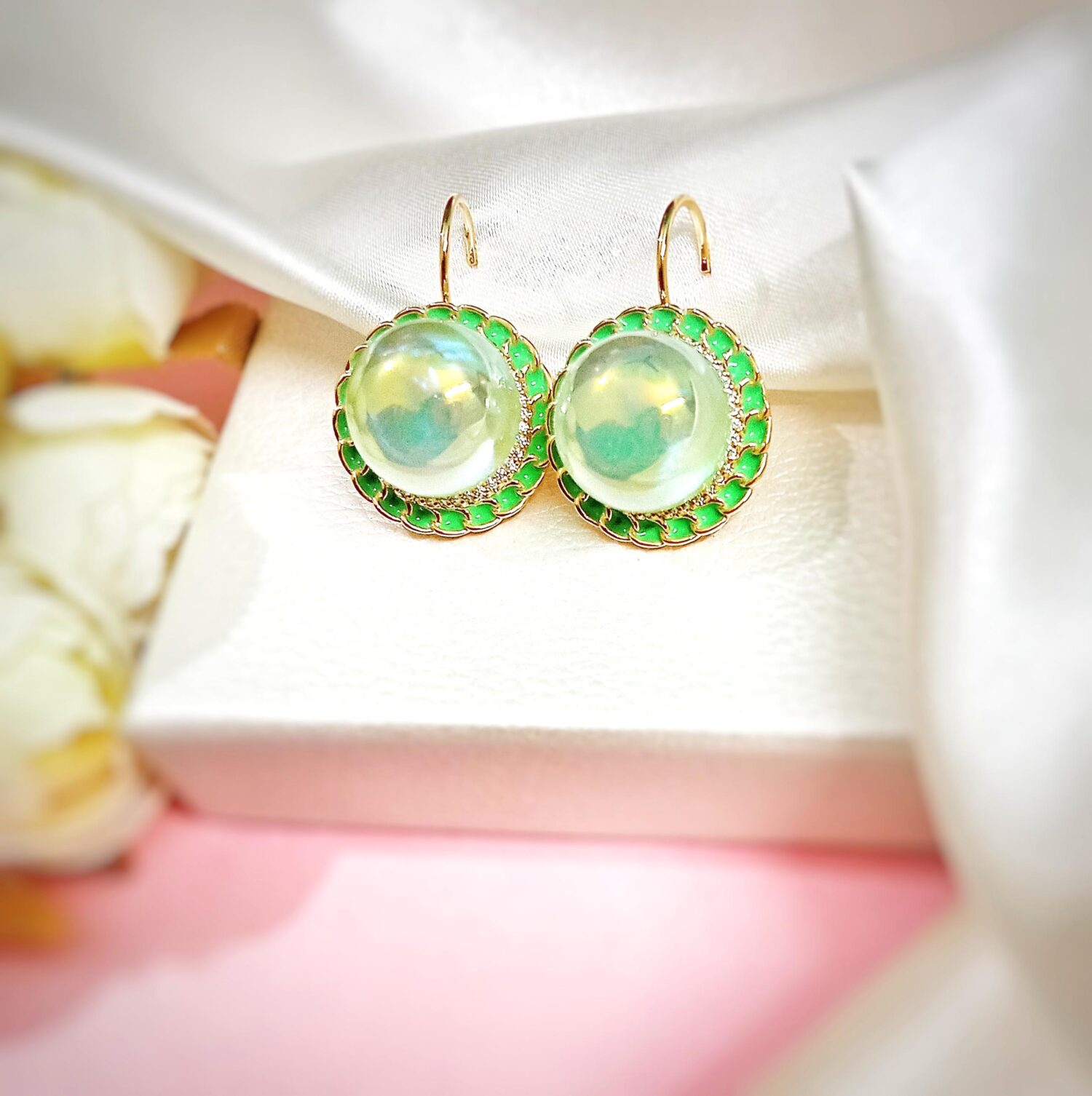 Zora Pearl Stud Earrings (Green) - Image 2