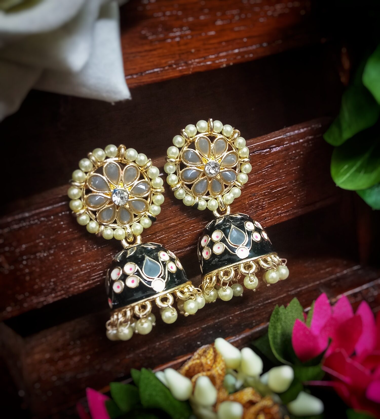 Ruhi Jhumki Earrings (Black) - Image 2