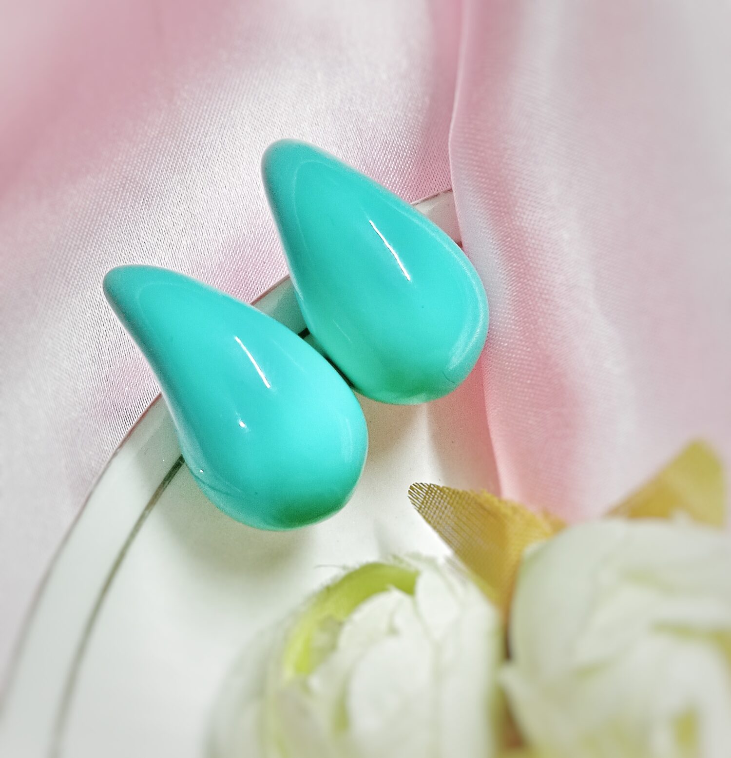 Funky Teardrop Stud Earrings (Turquoise) - Image 2