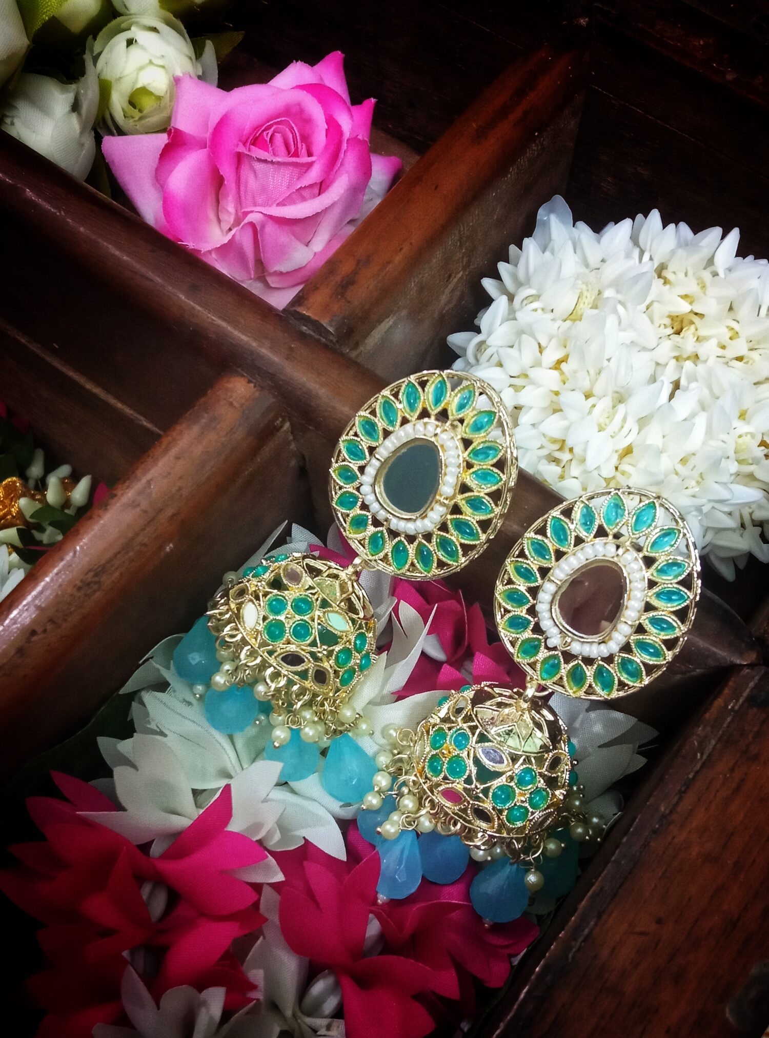 Avni Mirror Jhumki (Aqua blue)