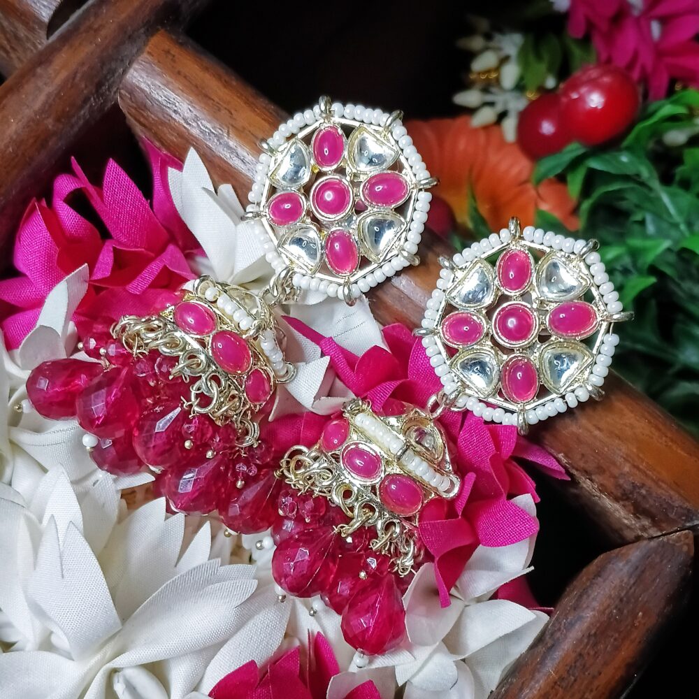 Noor Kundan Jhumki (Ruby Pink)